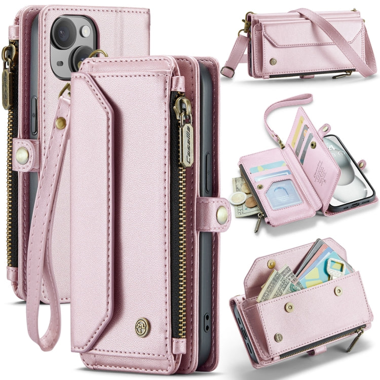 For iPhone 15 CaseMe C36 Card Slots Zipper Wallet RFID Anti-theft Leather Phone Case(Pink)