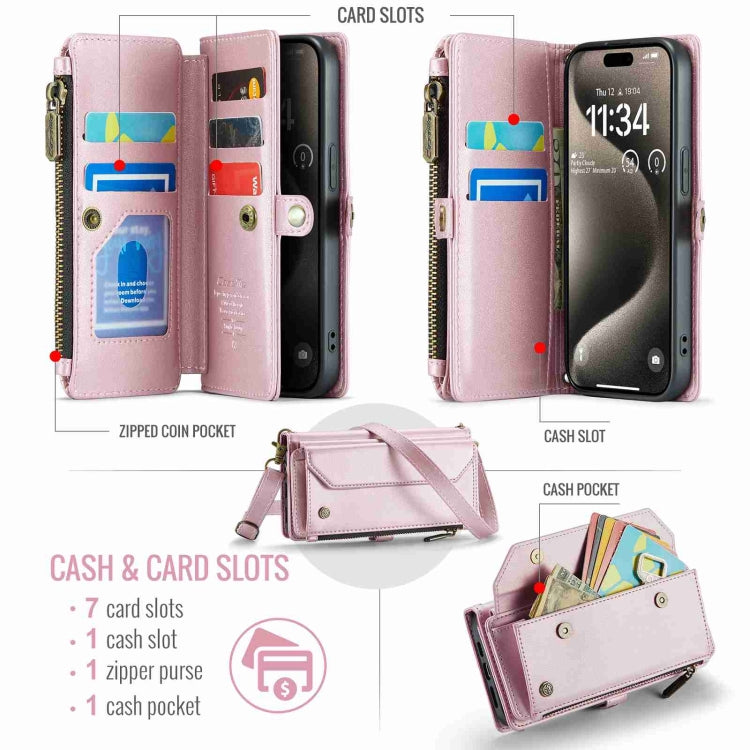 For iPhone 15 Pro Max CaseMe C36 Card Slots Zipper Wallet RFID Anti-theft Leather Phone Case(Pink)