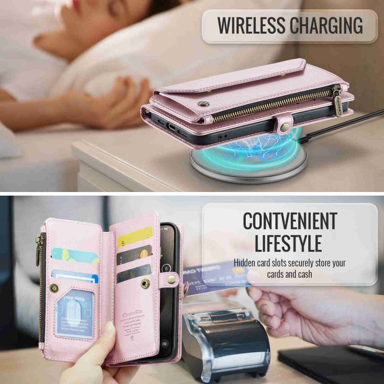 For iPhone 15 Pro Max CaseMe C36 Card Slots Zipper Wallet RFID Anti-theft Leather Phone Case(Pink)