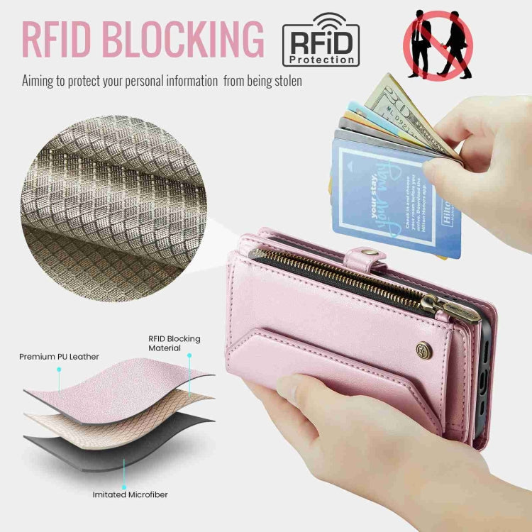 For iPhone 15 Pro Max CaseMe C36 Card Slots Zipper Wallet RFID Anti-theft Leather Phone Case(Pink)