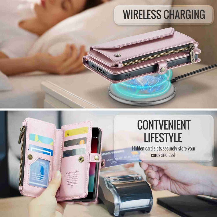 For iPhone SE 2022 / SE 2020 CaseMe C36 Card Slots Zipper Wallet RFID Anti-theft Leather Phone Case(Pink)