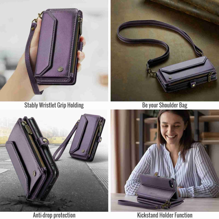 For iPhone 8 / 7 / 6 CaseMe C36 Card Slots Zipper Wallet RFID Anti-theft Leather Phone Case(Purple)