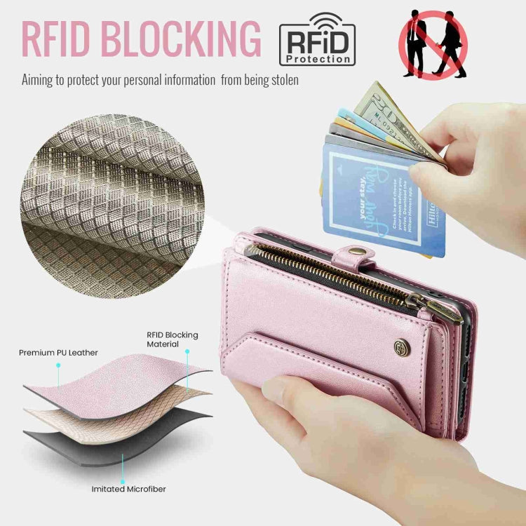 For iPhone 8 / 7 / 6 CaseMe C36 Card Slots Zipper Wallet RFID Anti-theft Leather Phone Case(Pink)