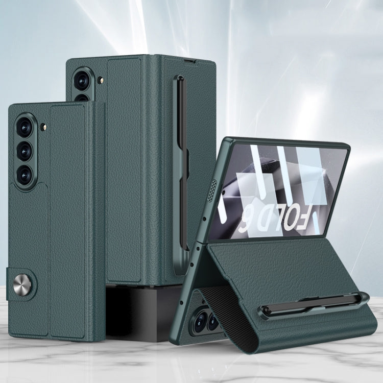For Samsung Galaxy Z Fold6 GKK Integrated Flip Leather Case with Pen Slotm, Stylus Not Included(Green)