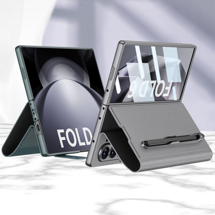 For Samsung Galaxy Z Fold6 GKK Integrated Flip Leather Case with Pen Slotm, Stylus Not Included(Carbon Fiber Texture)