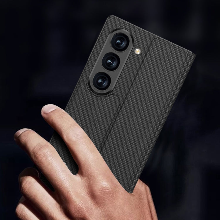For Samsung Galaxy Z Fold6 GKK Integrated Flip Leather Case with Pen Slotm, Stylus Not Included(Carbon Fiber Texture)