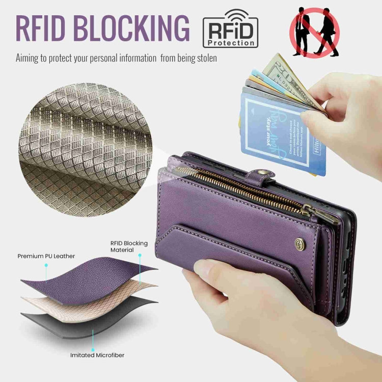For Samsung Galaxy A12 5G CaseMe C36 Card Slots Zipper Wallet RFID Anti-theft Leather Phone Case(Purple)