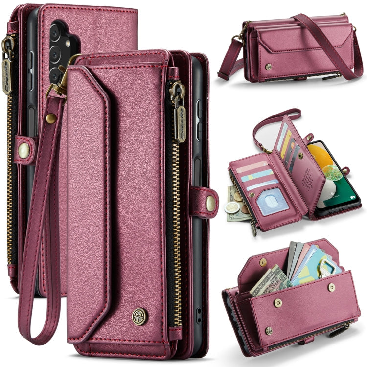 For Samsung Galaxy A13 5G / 4G CaseMe C36 Card Slots Zipper Wallet RFID Anti-theft Leather Phone Case(Wine Red)