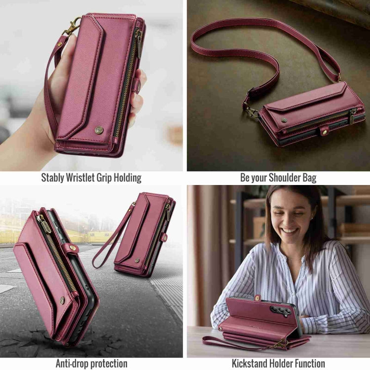 For Samsung Galaxy A14 5G / 4G CaseMe C36 Card Slots Zipper Wallet RFID Anti-theft Leather Phone Case(Wine Red)