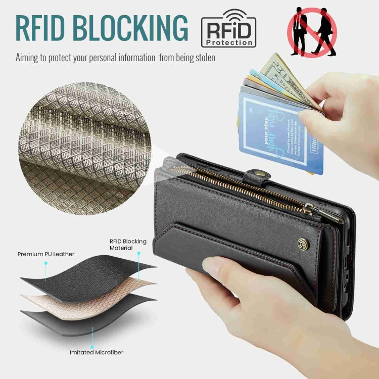 For Samsung Galaxy A15 CaseMe C36 Card Slots Zipper Wallet RFID Anti-theft Leather Phone Case(Black)