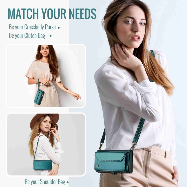 For Samsung Galaxy A23 CaseMe C36 Card Slots Zipper Wallet RFID Anti-theft Leather Phone Case(Blue-green)