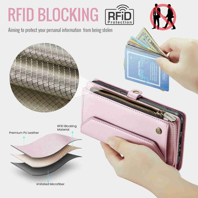 For Samsung Galaxy A23 CaseMe C36 Card Slots Zipper Wallet RFID Anti-theft Leather Phone Case(Pink)