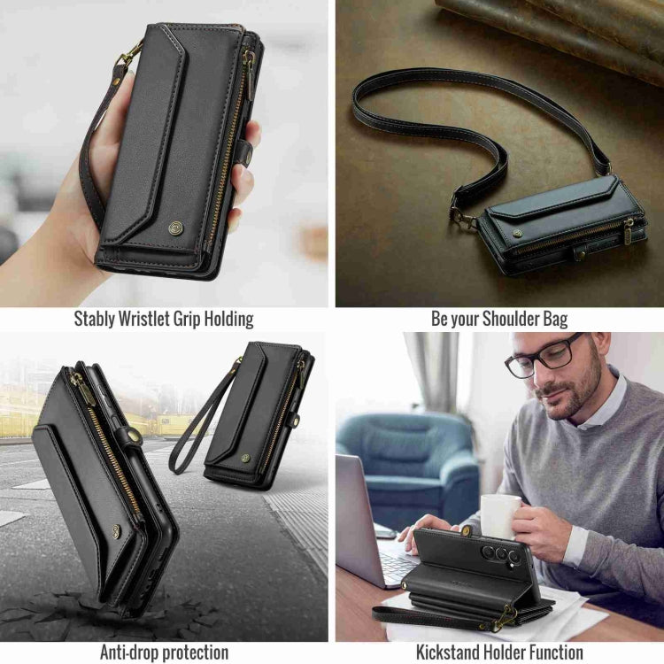 For Samsung Galaxy A25 CaseMe C36 Card Slots Zipper Wallet RFID Anti-theft Leather Phone Case(Black)