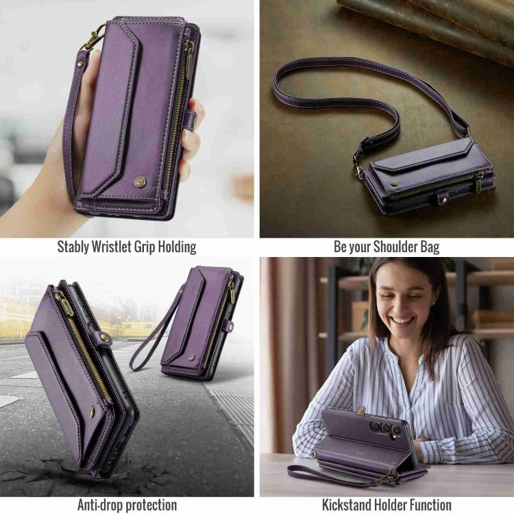 For Samsung Galaxy A25 CaseMe C36 Card Slots Zipper Wallet RFID Anti-theft Leather Phone Case(Purple)