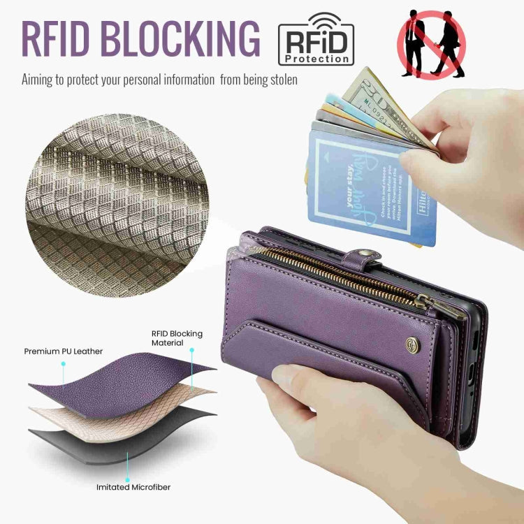 For Samsung Galaxy A33 5G CaseMe C36 Card Slots Zipper Wallet RFID Anti-theft Leather Phone Case(Purple)