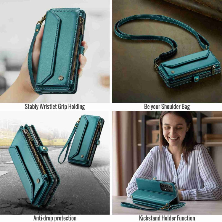 For Samsung Galaxy A33 5G CaseMe C36 Card Slots Zipper Wallet RFID Anti-theft Leather Phone Case(Blue-green)