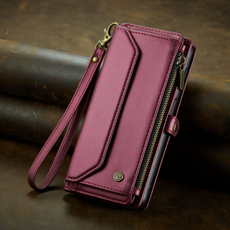 For Samsung Galaxy A33 5G CaseMe C36 Card Slots Zipper Wallet RFID Anti-theft Leather Phone Case(Wine Red)