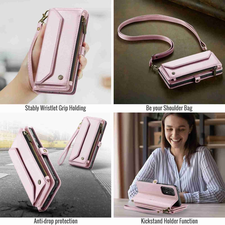 For Samsung Galaxy A33 5G CaseMe C36 Card Slots Zipper Wallet RFID Anti-theft Leather Phone Case(Pink)