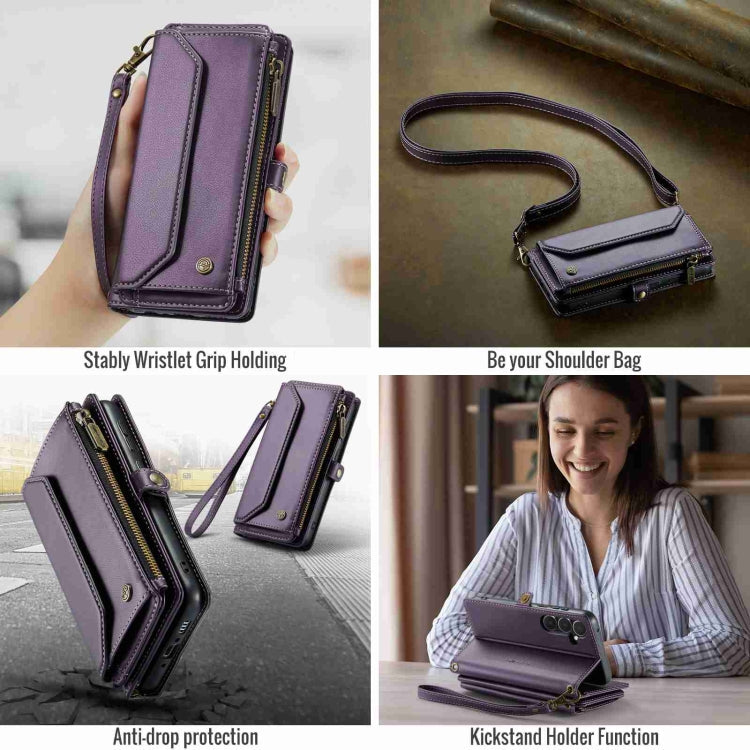 For Samsung Galaxy A35 5G CaseMe C36 Card Slots Zipper Wallet RFID Anti-theft Leather Phone Case(Purple)