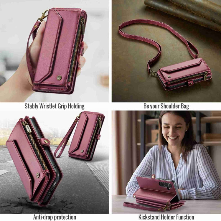 For Samsung Galaxy A35 5G CaseMe C36 Card Slots Zipper Wallet RFID Anti-theft Leather Phone Case(Wine Red)