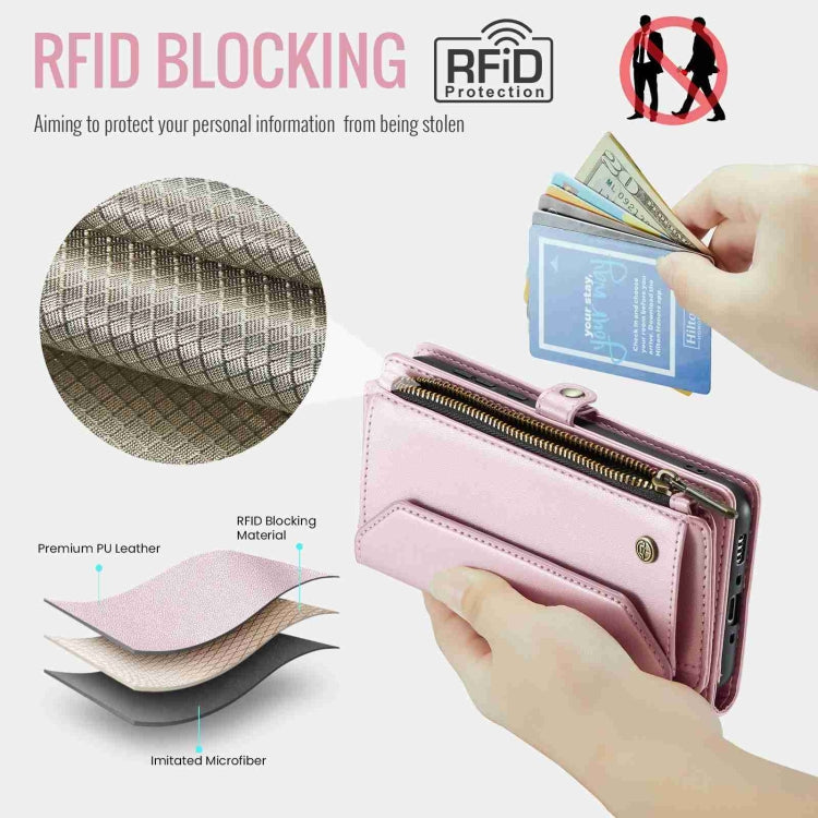 For Samsung Galaxy A35 5G CaseMe C36 Card Slots Zipper Wallet RFID Anti-theft Leather Phone Case(Pink)