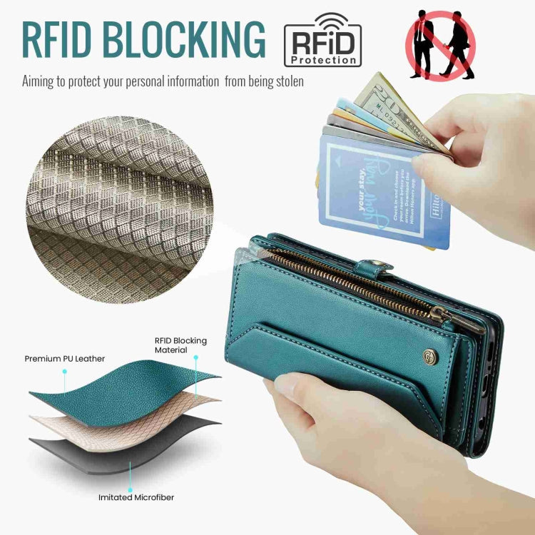 For Samsung Galaxy A51 4G CaseMe C36 Card Slots Zipper Wallet RFID Anti-theft Leather Phone Case(Blue-green)