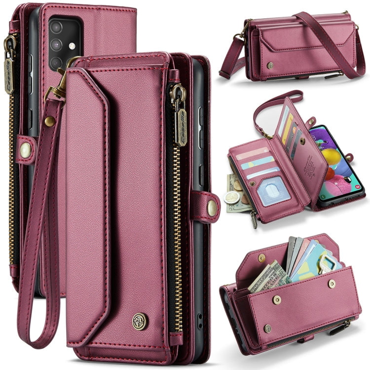 For Samsung Galaxy A51 4G CaseMe C36 Card Slots Zipper Wallet RFID Anti-theft Leather Phone Case(Wine Red)