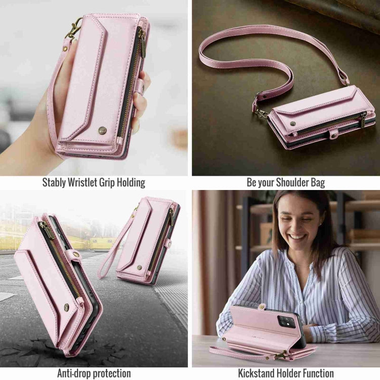 For Samsung Galaxy A51 4G CaseMe C36 Card Slots Zipper Wallet RFID Anti-theft Leather Phone Case(Pink)