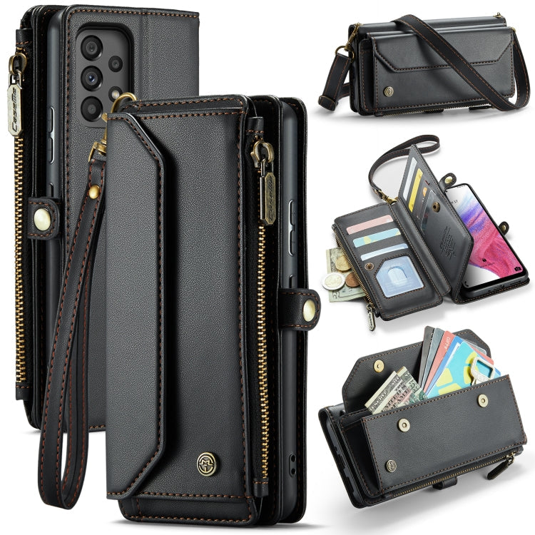 For Samsung Galaxy A53 5G CaseMe C36 Card Slots Zipper Wallet RFID Anti-theft Leather Phone Case(Black)