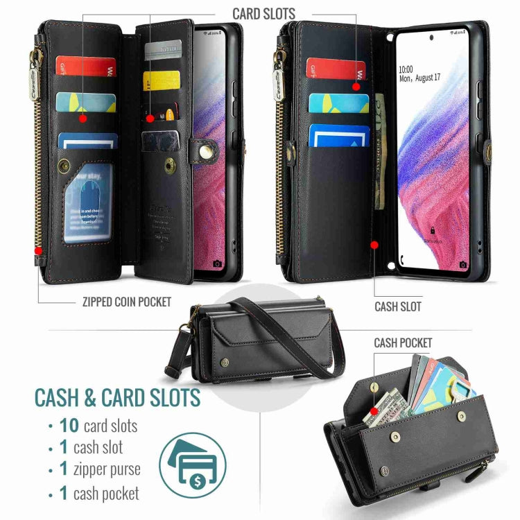 For Samsung Galaxy A53 5G CaseMe C36 Card Slots Zipper Wallet RFID Anti-theft Leather Phone Case(Black)