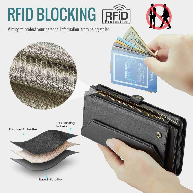For Samsung Galaxy A53 5G CaseMe C36 Card Slots Zipper Wallet RFID Anti-theft Leather Phone Case(Black)