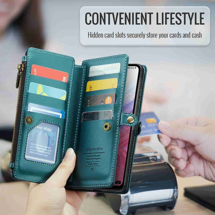 For Samsung Galaxy A53 5G CaseMe C36 Card Slots Zipper Wallet RFID Anti-theft Leather Phone Case(Blue-green)
