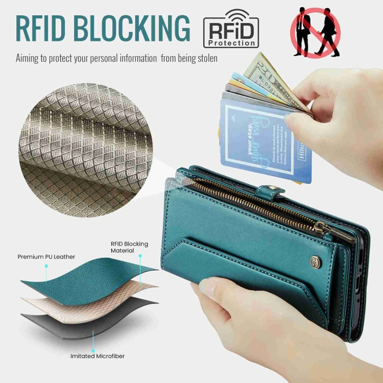 For Samsung Galaxy A54 5G CaseMe C36 Card Slots Zipper Wallet RFID Anti-theft Leather Phone Case(Blue-green)