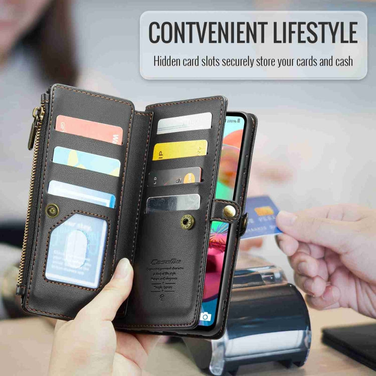 For Samsung Galaxy A71 4G CaseMe C36 Card Slots Zipper Wallet RFID Anti-theft Leather Phone Case(Black)