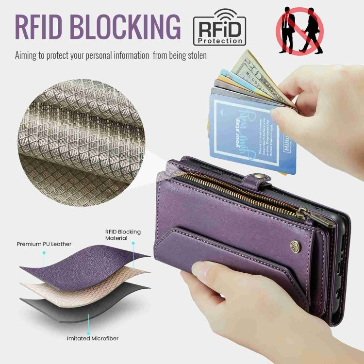 For Samsung Galaxy A71 4G CaseMe C36 Card Slots Zipper Wallet RFID Anti-theft Leather Phone Case(Purple)