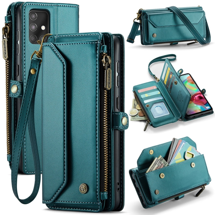 For Samsung Galaxy A71 4G CaseMe C36 Card Slots Zipper Wallet RFID Anti-theft Leather Phone Case(Blue-green)