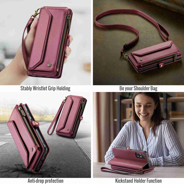 For Samsung Galaxy A71 4G CaseMe C36 Card Slots Zipper Wallet RFID Anti-theft Leather Phone Case(Wine Red)