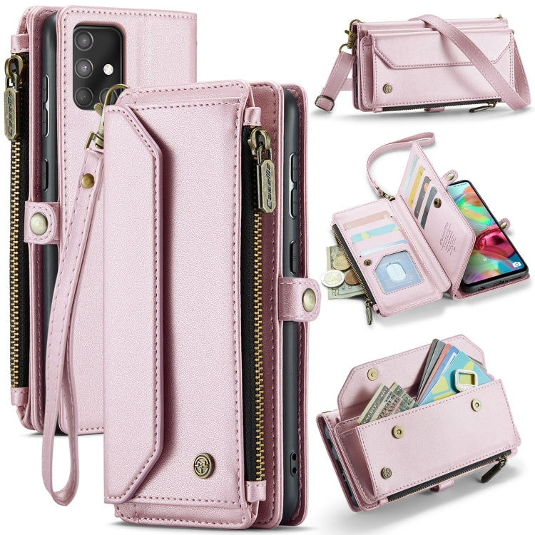 For Samsung Galaxy A71 4G CaseMe C36 Card Slots Zipper Wallet RFID Anti-theft Leather Phone Case(Pink)