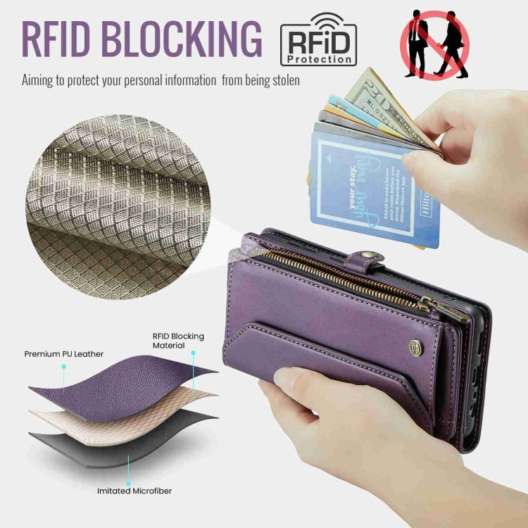 For Samsung Galaxy A72 CaseMe C36 Card Slots Zipper Wallet RFID Anti-theft Leather Phone Case(Purple)