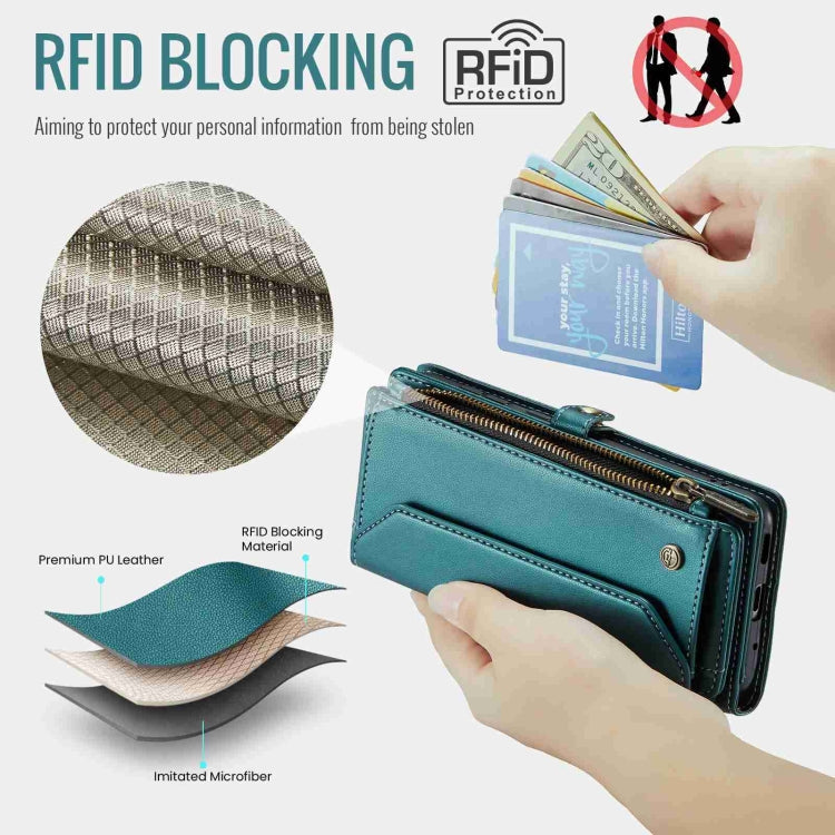 For Samsung Galaxy S20+ CaseMe C36 Card Slots Zipper Wallet RFID Anti-theft Leather Phone Case(Blue-green)