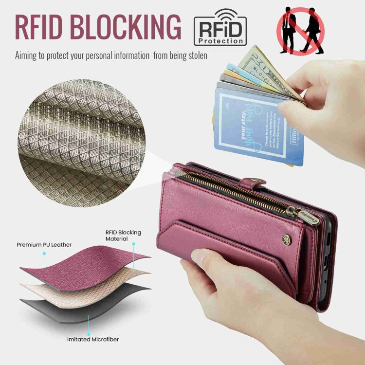 For Samsung Galaxy S20+ CaseMe C36 Card Slots Zipper Wallet RFID Anti-theft Leather Phone Case(Wine Red)