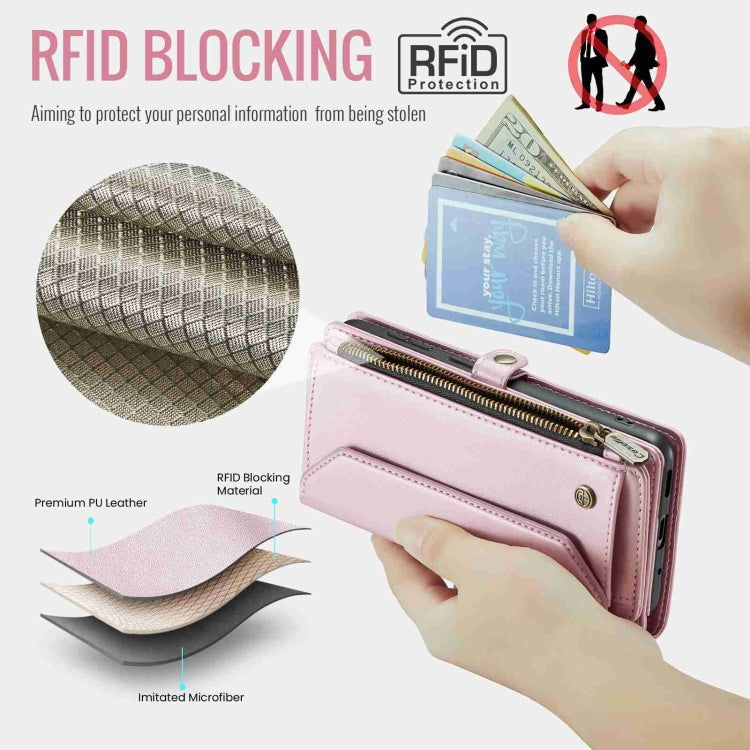 For Samsung Galaxy S20+ CaseMe C36 Card Slots Zipper Wallet RFID Anti-theft Leather Phone Case(Pink)
