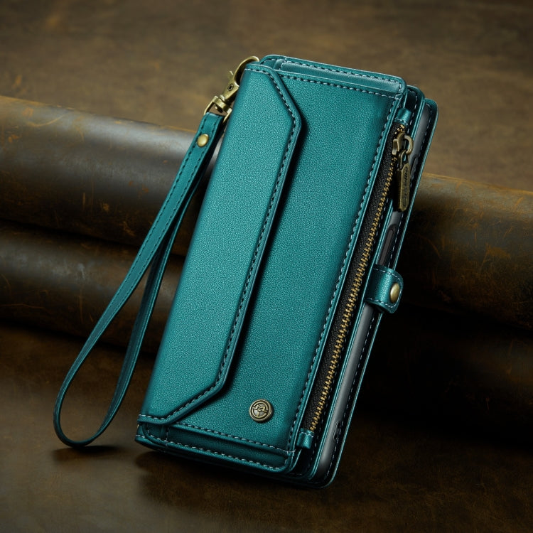 For Samsung Galaxy S20 CaseMe C36 Card Slots Zipper Wallet RFID Anti-theft Leather Phone Case(Blue-green)