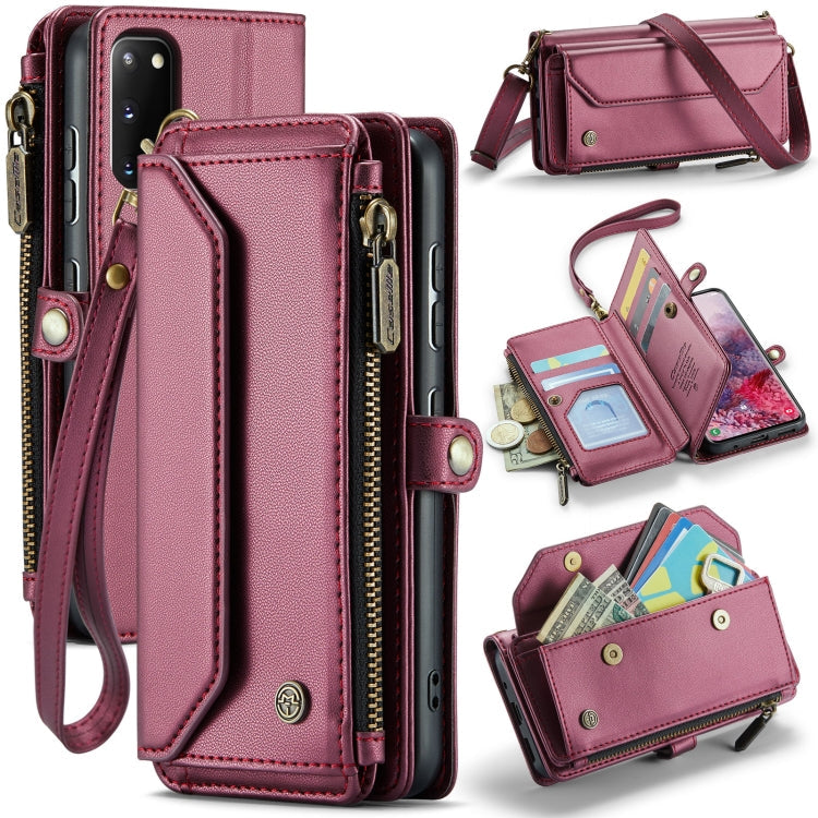 For Samsung Galaxy S20 CaseMe C36 Card Slots Zipper Wallet RFID Anti-theft Leather Phone Case(Wine Red)