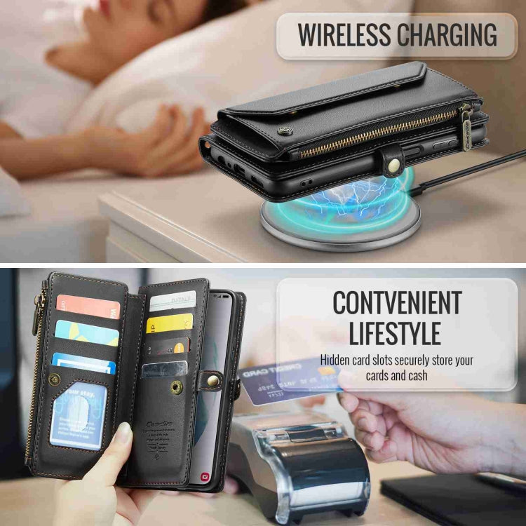 For Samsung Galaxy S21+ 5G CaseMe C36 Card Slots Zipper Wallet RFID Anti-theft Leather Phone Case(Black)
