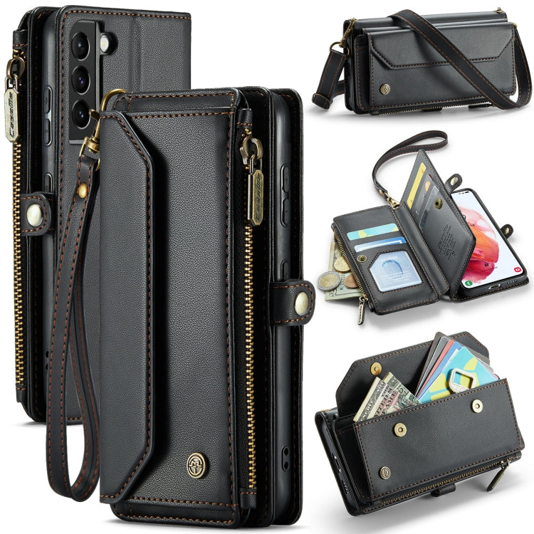 For Samsung Galaxy S21 5G CaseMe C36 Card Slots Zipper Wallet RFID Anti-theft Leather Phone Case(Black)