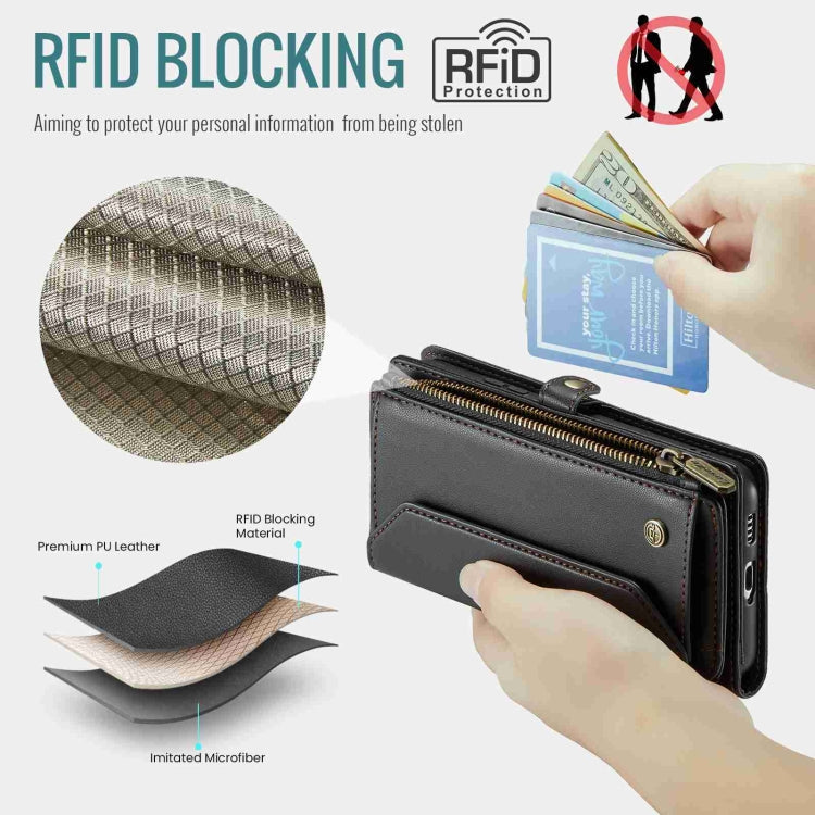 For Samsung Galaxy S21 5G CaseMe C36 Card Slots Zipper Wallet RFID Anti-theft Leather Phone Case(Black)