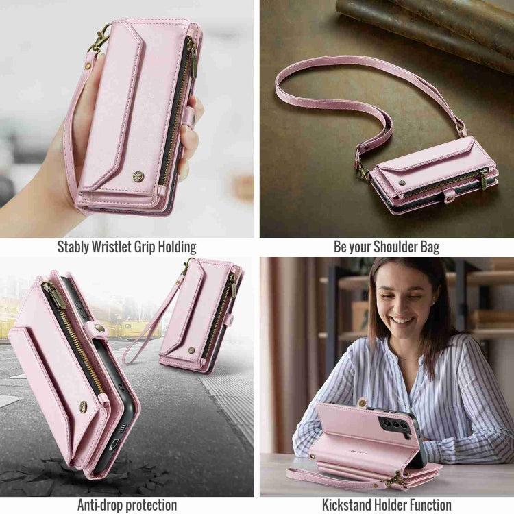 For Samsung Galaxy S21 5G CaseMe C36 Card Slots Zipper Wallet RFID Anti-theft Leather Phone Case(Pink)
