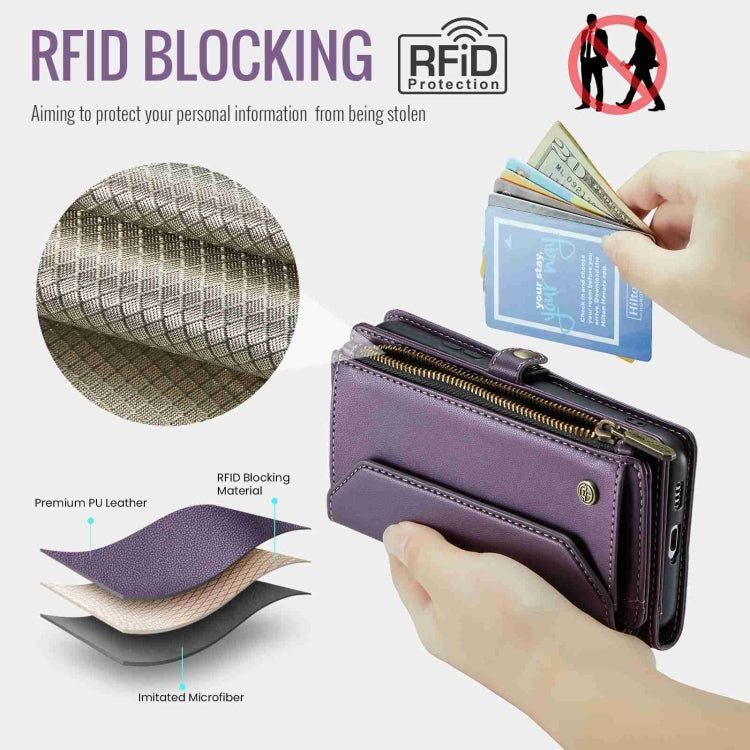 For Samsung Galaxy S22+ 5G CaseMe C36 Card Slots Zipper Wallet RFID Anti-theft Leather Phone Case(Purple)