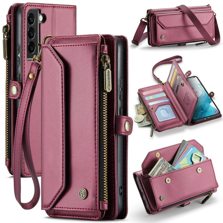 For Samsung Galaxy S22+ 5G CaseMe C36 Card Slots Zipper Wallet RFID Anti-theft Leather Phone Case(Wine Red)